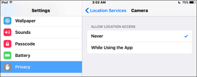 iOS कैमरा स्थान सेवाएँ