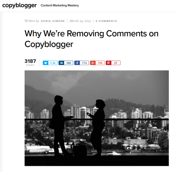 copyblogger ने टिप्पणियों को हटा दिया