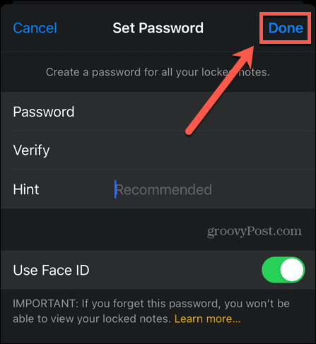 iPhone नोट्स पासवर्ड सेट करें