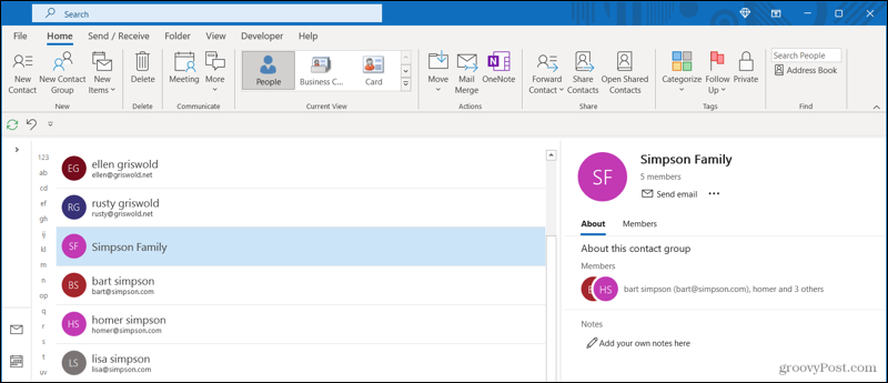 आउटलुक में संपर्क समूह