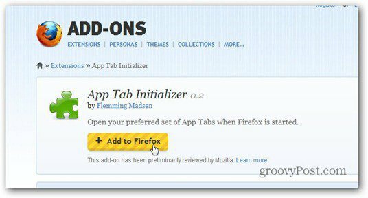 ऐप टैब आरंभक फ़ायरफ़ॉक्स में जोड़ें