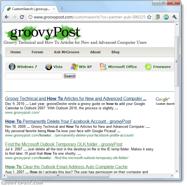 groovypost गूगल कस्टम खोज