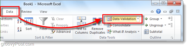 एक्सेल 2010 स्प्रेडशीट में ड्रॉप-डाउन सूची और डेटा सत्यापन कैसे जोड़ें