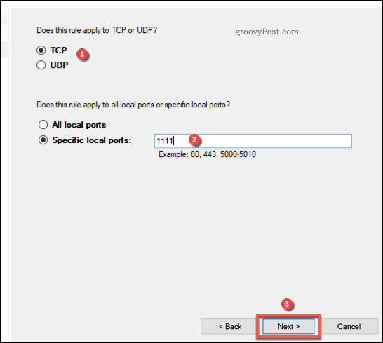 विंडोज फ़ायरवॉल में एक नया पोर्ट नियम बनाना