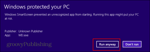 Windows अनुभव सूचकांक डाउनलोड चेतावनी वैसे भी चलती है