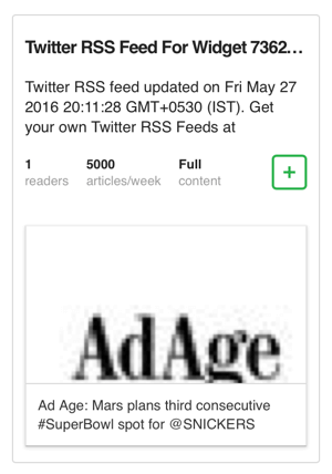 फ़ीड के लिए ट्विटर विजेट आरएसएस फ़ीड जोड़ें