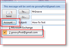 Outlook 2007 में भेजें खाता चुनें