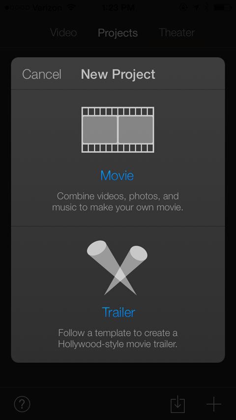 नई परियोजना imovie में