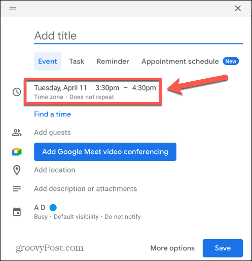 गूगल कैलेंडर दिनांक और समय