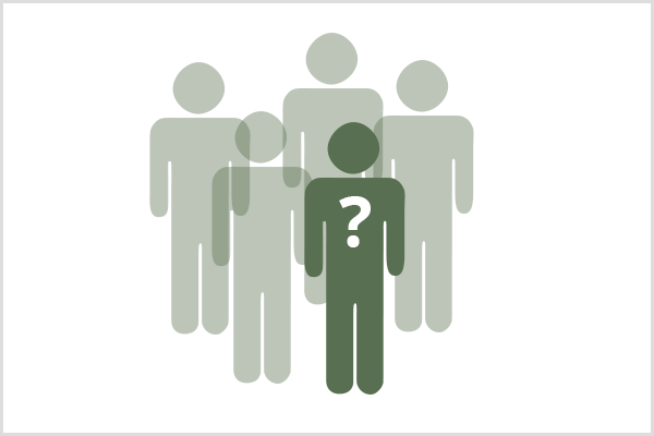 एक फेसबुक समूह को आला दर्शकों से अपील करने की आवश्यकता है। पांच व्यक्ति प्रतीकों के समूह में, चार हल्के हरे और पारभासी होते हैं और एक गहरे हरे रंग का होता है, जो छाती पर सफेद प्रश्न चिह्न होता है।