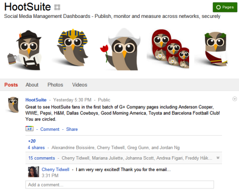 Google+ पृष्ठ - HootSuite
