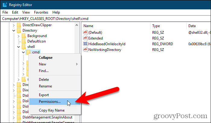 Windows रजिस्ट्री में एक कुंजी के लिए अनुमतियाँ संवाद बॉक्स खोलें