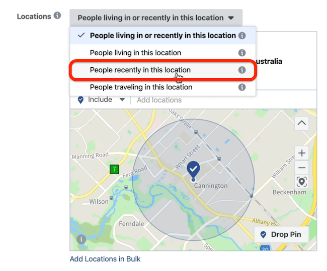 लोग हाल ही में फेसबुक विज्ञापन प्रबंधक में विज्ञापन सेट स्तर पर इस स्थान विकल्प में