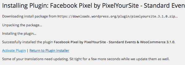 PixelYourSite प्लगइन को स्थापित और सक्रिय करें।