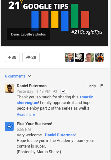 Google + पोस्ट व्यवसाय टिप्पणी
