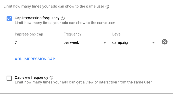 YouTube विज्ञापन अभियान कैसे स्थापित करें, चरण 16, आवृत्ति कैप विकल्प सेट करें