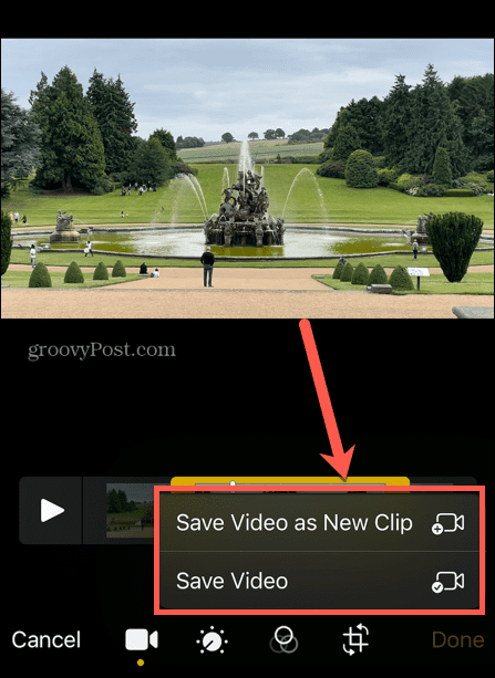 iPhone वीडियो को नई क्लिप के रूप में सहेजें