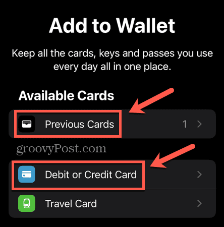 ऐप्पल पे पिछला कार्ड या नया डेबिट या क्रेडिट कार्ड जोड़ें