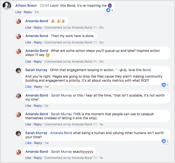 फेसबुक पोस्ट टिप्पणियाँ सगाई को बढ़ावा देने के लिए बातचीत को प्रोत्साहित करती हैं