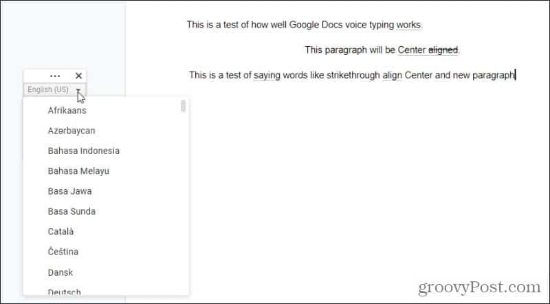 Google डॉक्स आवाज टाइपिंग भाषाएँ