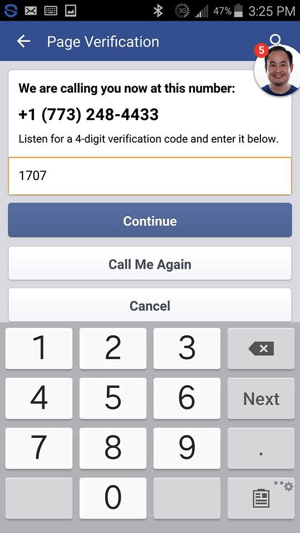 फेसबुक से प्राप्त सत्यापन कोड दर्ज करें और जारी रखें टैप करें।