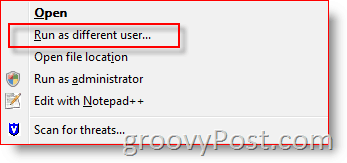 विस्टा और सर्वर 2008 के लिए Windows एक्सप्लोरर प्रसंग मेनू में विभिन्न उपयोगकर्ता के रूप में रन जोड़ें:: groovyPost.com