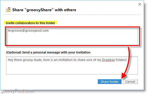 ड्रॉपबॉक्स स्क्रीनशॉट - अपने शेयर फ़ोल्डर का उपयोग करने के लिए लोगों को आमंत्रित करें