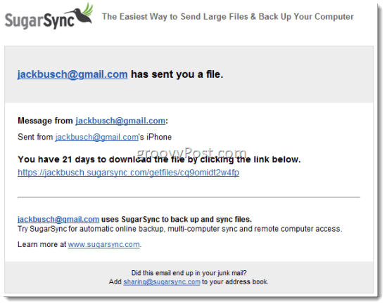 ईमेल के माध्यम से SugarSync शेयर फ़ाइलें