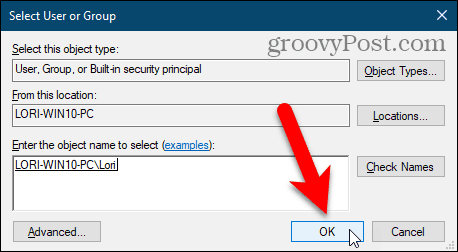 Windows Regisry में उपयोगकर्ता या समूह का चयन करें संवाद बॉक्स बंद करें