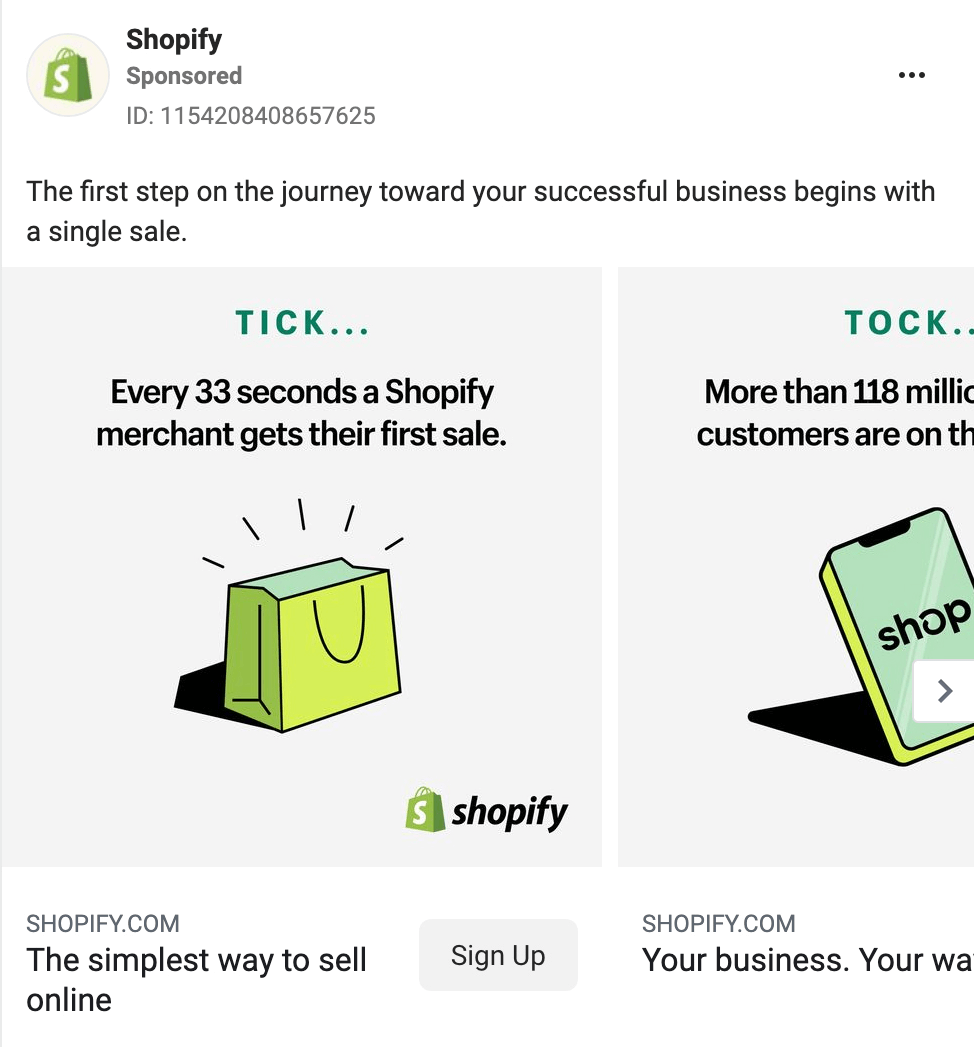 Shopify से Facebook हिंडोला विज्ञापन की छवि