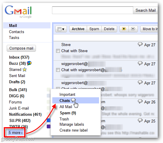 Gmail में पुराने रिकॉर्ड किए गए चैट खोजें
