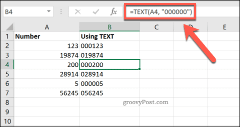 अग्रणी शून्य जोड़ने के लिए Excel में TEXT का उपयोग करना
