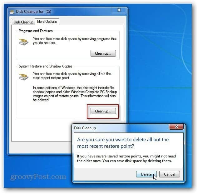 अतिरिक्त हार्ड डिस्क स्थान के लिए पुराने Windows पुनर्स्थापना बिंदु हटाएं
