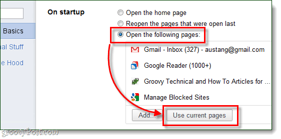 Chrome स्टार्टअप कस्टम पृष्ठ सूची