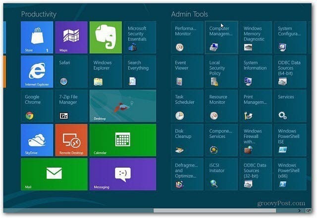 विंडोज 8 स्टार्ट स्क्रीन में प्रशासनिक उपकरण जोड़ें