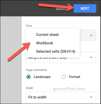 Google पत्रक में प्रिंट क्षेत्र का चयन करें