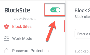 Chrome में BlockSite enable बटन