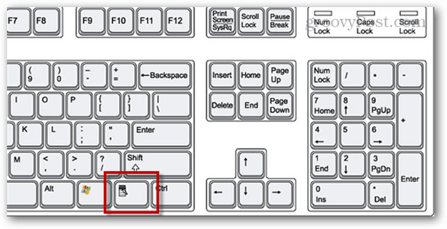 कीबोर्ड पर विंडोज़ मेनू कुंजी का स्थान