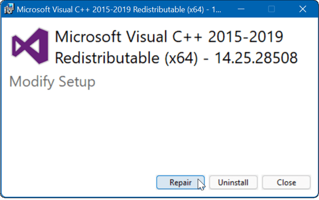 Microsoft Visual C पुनर्वितरण योग्य की मरम्मत करें