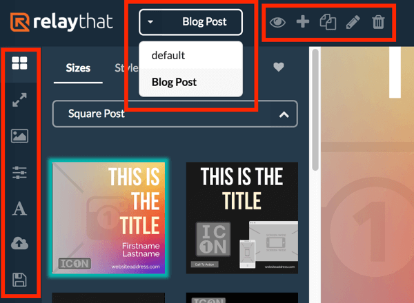 अपने RelayThat प्रोजेक्ट के लिए विभिन्न लेआउट देखने के लिए बाएं मेनू का उपयोग करें और अपनी परियोजना का चयन करने के लिए शीर्ष मेनू का उपयोग करें।