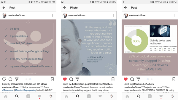 Instagram एल्बम में उपयोग करने के लिए अपने मूल ब्लॉग पोस्ट से छवियों को पुन: व्यवस्थित करें।