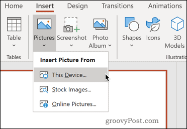 PowerPoint में अपने डिवाइस से एक चित्र सम्मिलित करना