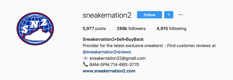 SneakerNation2 के लिए प्राथमिक इंस्टाग्राम अकाउंट