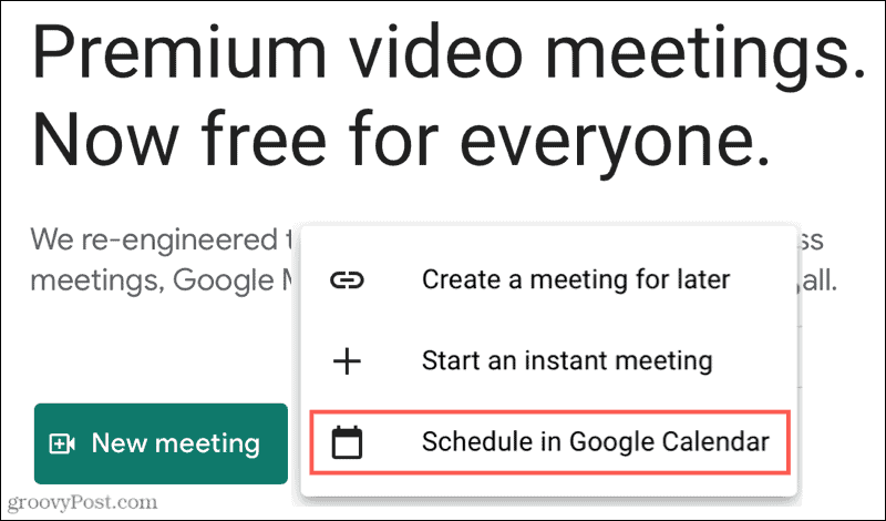 नई बैठक, Google कैलेंडर में अनुसूची