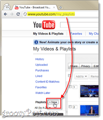 वीडियो और प्लेलिस्ट पेज से YouTube पर एक नई नाटक सूची बनाएं