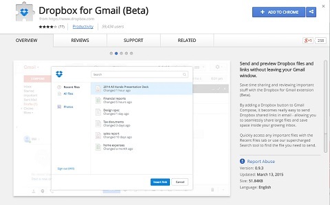 Gmail के लिए ड्रॉपबॉक्स