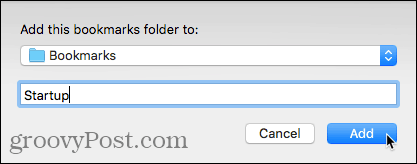Mac पर Safari में इस बुकमार्क फ़ोल्डर को संवाद बॉक्स में जोड़ें