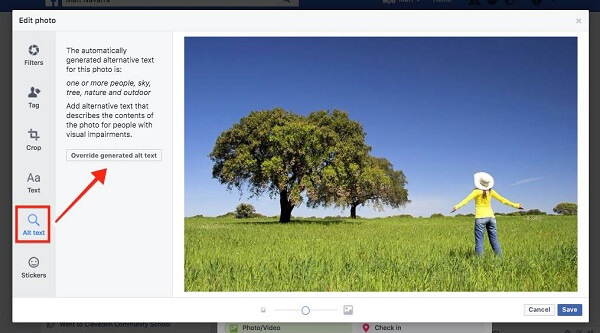 फेसबुक अब उपयोगकर्ताओं को साइट पर अपलोड की गई छवियों के लिए ऑटो-जेनरेट किए गए ऑल-टेक्स्ट को ओवरराइड करने की अनुमति देता है।