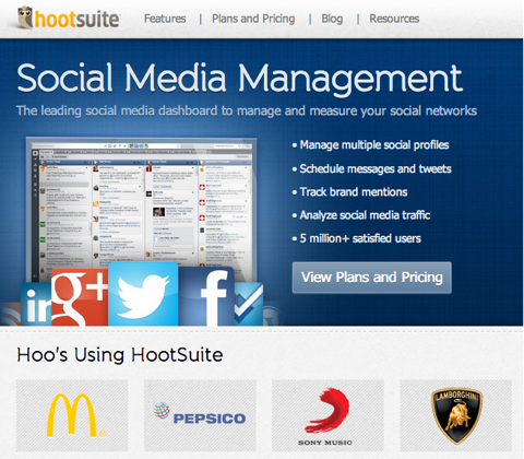 hootsuite डैशबोर्ड