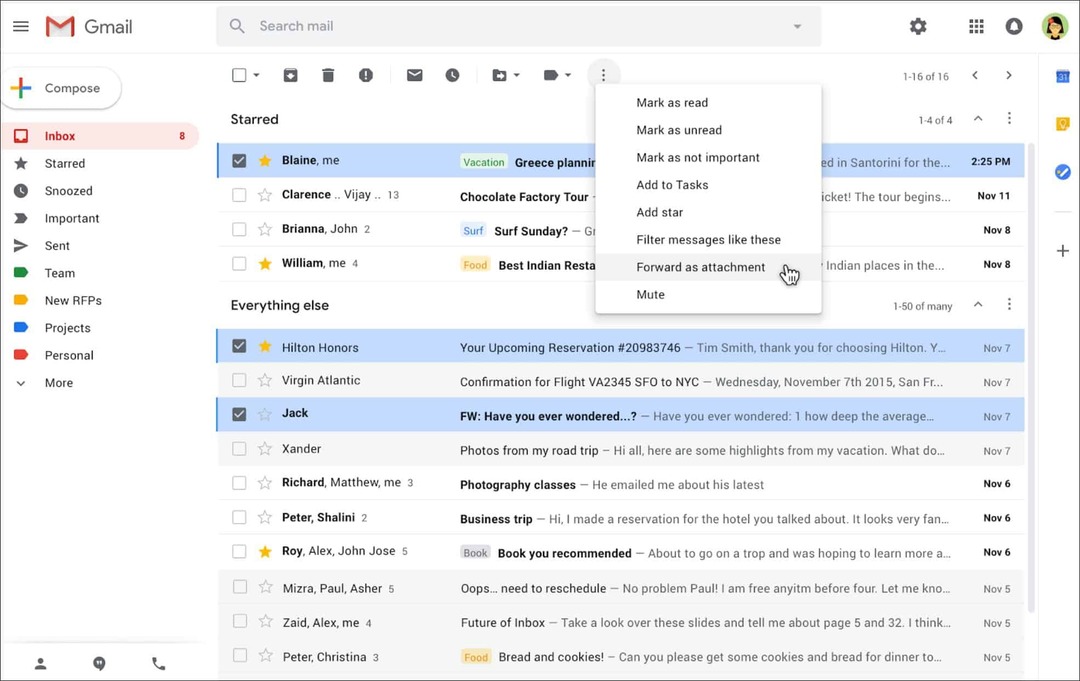 Google Gmail में अनुलग्नक के रूप में ईमेल भेजने की अनुमति देता है